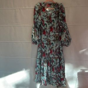 Lobo rosa long dress w/puffed sleeves